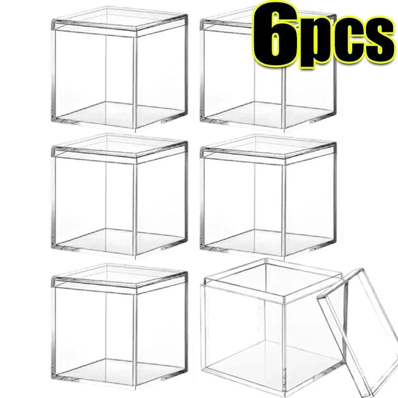 1-50pcs New Square Transparent Plastic Boxes with Lid for Food Acrylic Candy Gift Figurine Display Small Candy Boxes