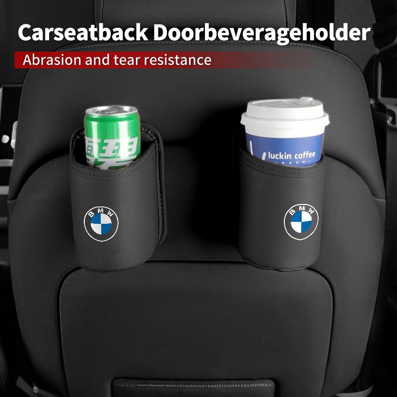 BAGW4 2026 Car Sticker Car Door Water Cup Holder Back Seat Drink Rack Leather Storage Box For BMW Performance F30 F20 F10 F40 E92 E91