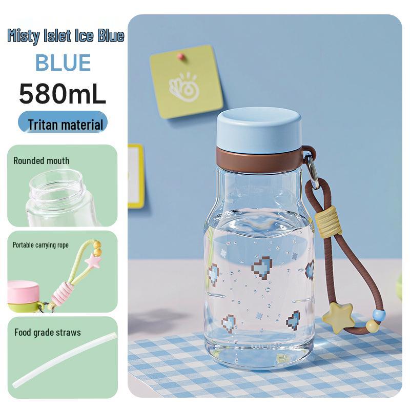 Stylish Tritan Straw Cup for Girls - High Temp Resistant, Portable, Perfect for Students & Summer 580ml