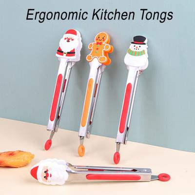 Food Clip Tongs Stainless Steel BBQ Steak Grilling Tongs with Silicone Tips Salad Serving Tongs for Christmas Parties Indoor Outdoor Use