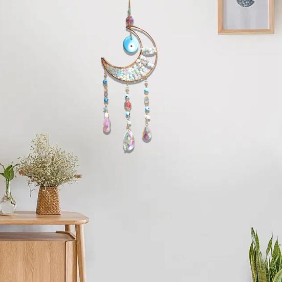 Yousheng Evil Eye Faux Crystal Suncatcher, Prism Rainbow Maker Window Hanging Decor, Wind Chime Style Moon Sun Catcher for Home Garden Decor