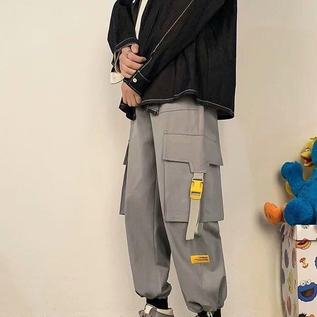 Herren-Cargohose, lässig, Hip-Hop, Hit-Farbe, mehrere Taschen, Hose, Streetwear, Bänder, Techwear, Jogginghose