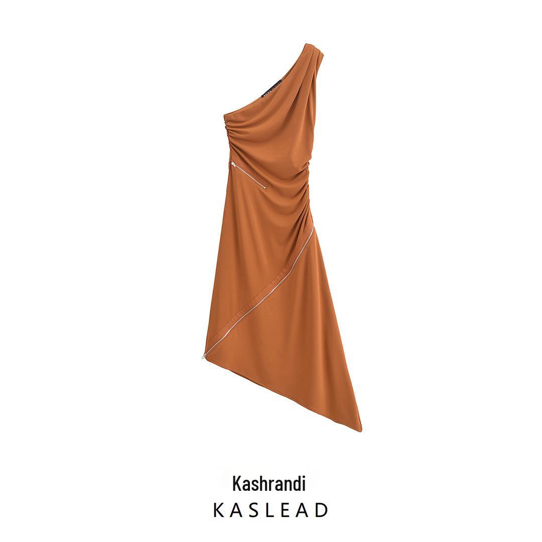 

Spring 2025 Women s Asymmetrical Zipper Dress - European & American Fashion L