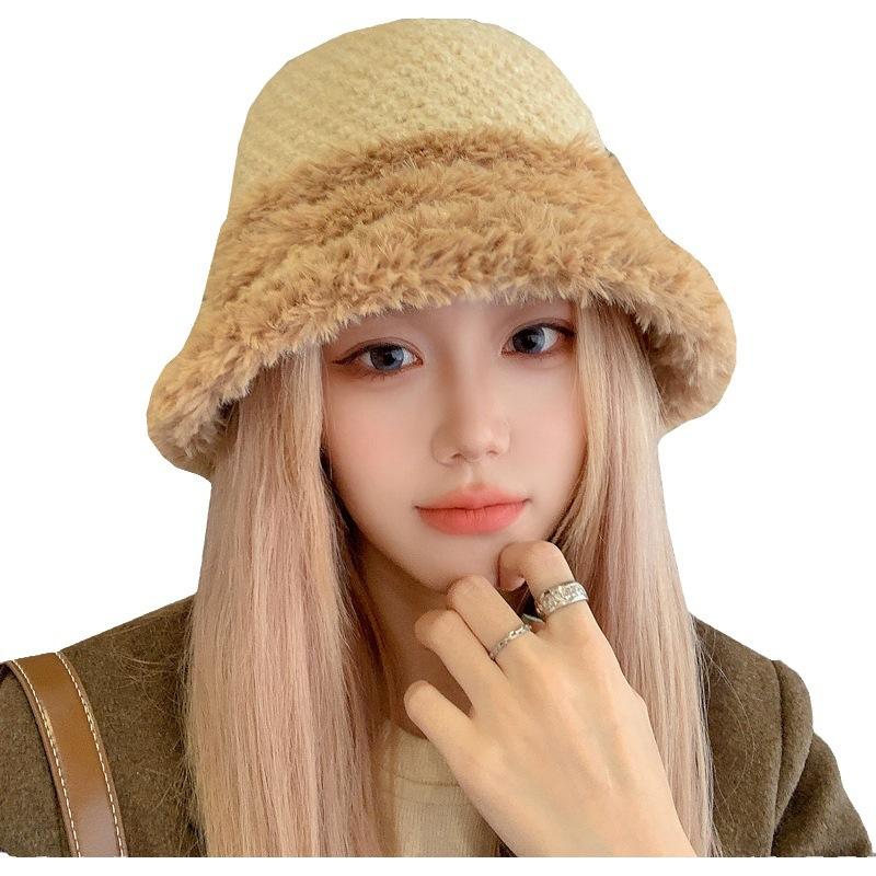 Autumn and Winter Thick Warm Bucket Hat Retro Versatile Face Small Bucket Hat Big Brim Plush Around the Basin Hat