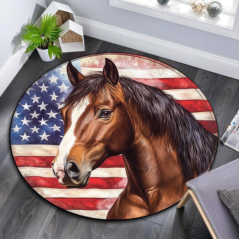 

Horse Artwork Round Area Rug,Carpet Rug for Living Room Bedroom Sofa Playroom Decor,Non-slip Floor Mat 80cmx80cm