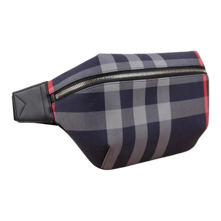 Burberry Sony Check Design Zipper Closure Canvas Waist Bag Medium Size Men's Navy Blue