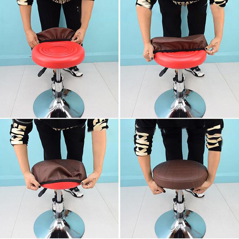 Round Chair Protector Thicken PU Leather Elastic Bar Stool Chair Cover Waterproof Stool Slipcover Small Round Seat Cushion Cover