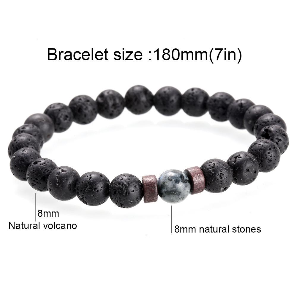 Volcanic Stone & Moonstone Men's Beaded Bracelet with Obsidian Accents