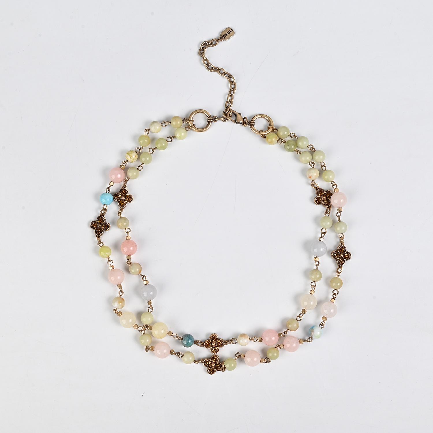 

Винтажное многослойное ожерелье с цветком из страз - Цепочка на ключицу из натурального камня, Высококлассный женский модный аксессуар