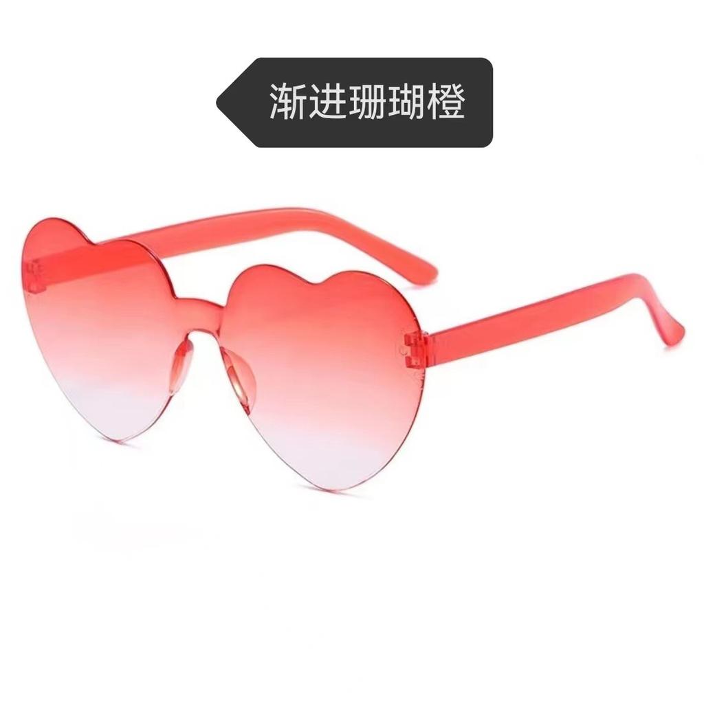 Peach Heart Sunglasses Love Glasses Trend Frameless One-Piece Marine Film Dazzling Color Sunglasses