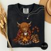 Highland Cow Campfire Flannel Tee, Cozy Fall Camping Cow Shirt, Cute Autumn Campsite Tshirt, Fall Gift for Highland Cow Lovers