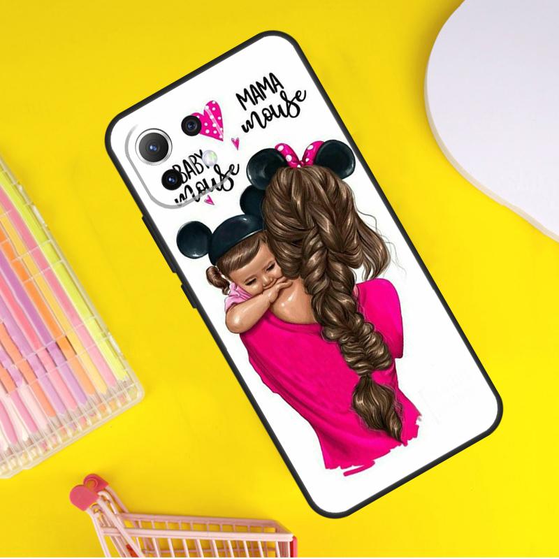 Black Brown Hair Baby Mom Girl Queen Cover For Xiaomi 14 Ultra 13 11T 12T 13T 14T Pro POCO X6 X7 Pro X3 X5 F3 F5 F6 M6 Pro Case