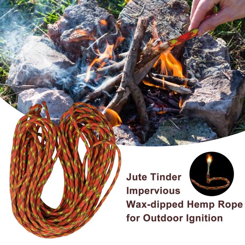 25feets Outdoor Fire Starter Jute Tinder Igniting Rope Impervious Camping Wax Dipping Ignition Cord Wax-dipped Hemp Rope