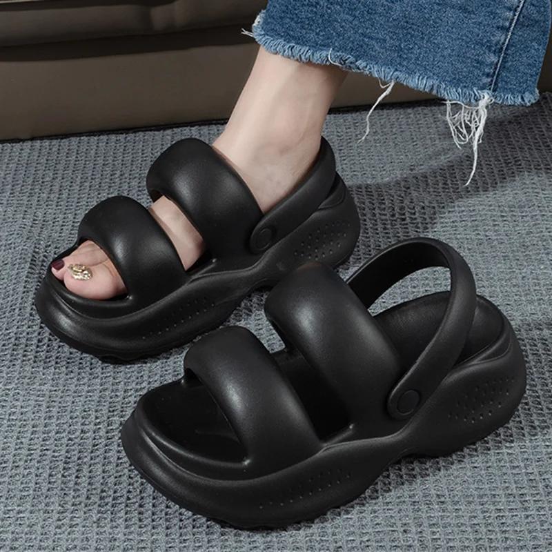 Fashion Women White Chunky Platform Sandals Women Summer 2025 Soft Non Slip Beach Shoes Woman Fashion Thick Bottom Eva Sandalias Mujer