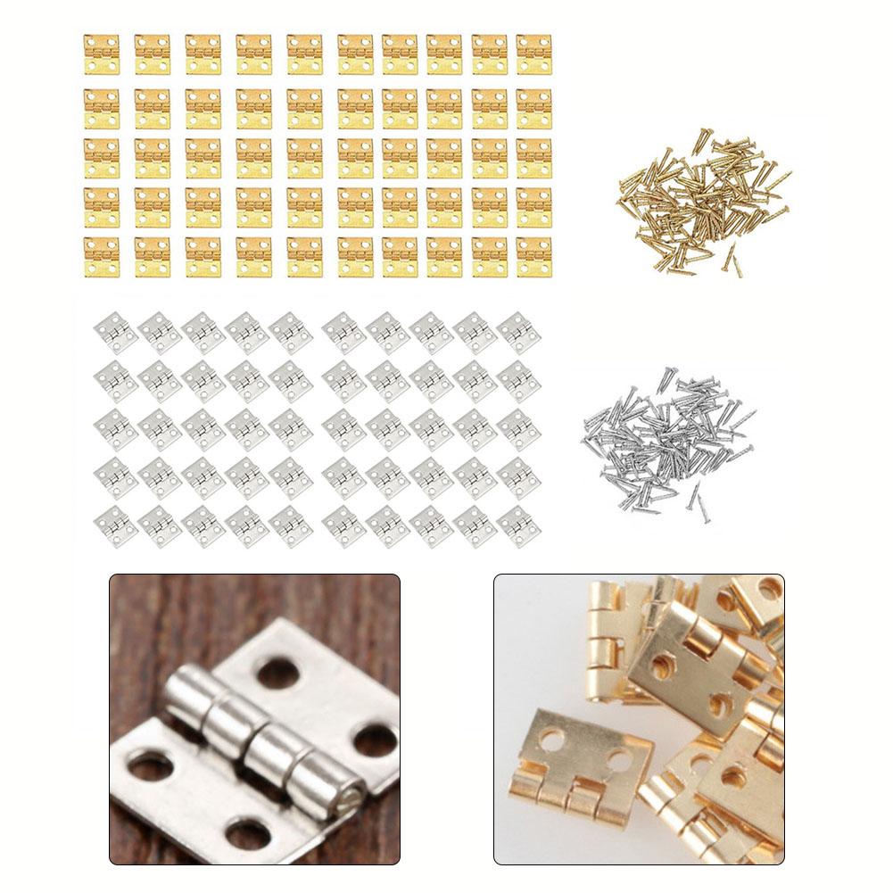 50pcs Brass Mini Hinge Cabinet Door Hinges Jewelry Wooden Box Hinge With Nails Furniture Hardware Decorative Accessories