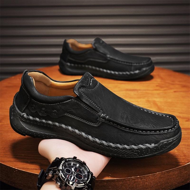 Fashion Outdoor Leather Men Sneakers Slip On Casual Shoes Handmade Man Walking Shoes Light Loafers Moccasins Comfortable Hiking Footwear