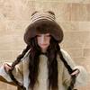 Cute Knitted Color Matching Plush Hat for Women, Northeast Snow Township Tourism, Cold Protection and Warmth, Plush Thickened Outdoor Headgear