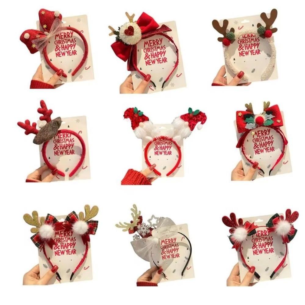 Urocza kreskówkowa świąteczna opaska na głowę Święty Mikołaj puszysta świąteczna pętla do włosów z porożem renifera jelenie uszy zielona kokarda świąteczne akcesoria do włosów