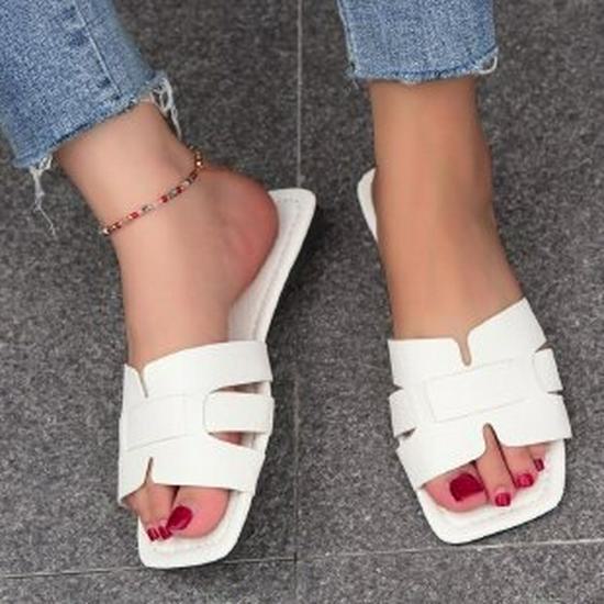 Women's Large Size Leather Sandals - 15 Colors, Flat Square Toe, Stitching Design