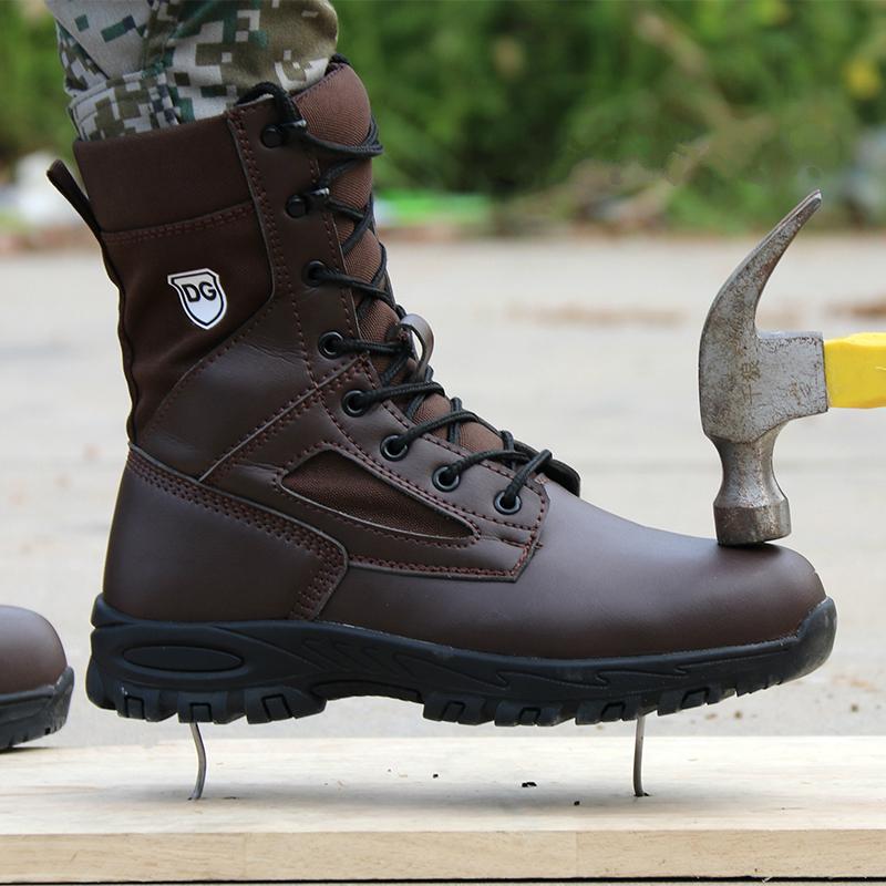 New Fashion Mens Safety Boots Outdoors Worker Steel Toe Caps Boot Lace-up Cow Leather Working Botas Security Shoes Protection