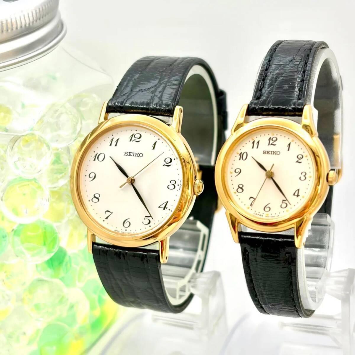Used [Pair watch/Good condition/New battery] SEIKO Men s Women s Watch Gold 7N01-6890 2D0057 7N01-6880 710298 Genuine Belt
