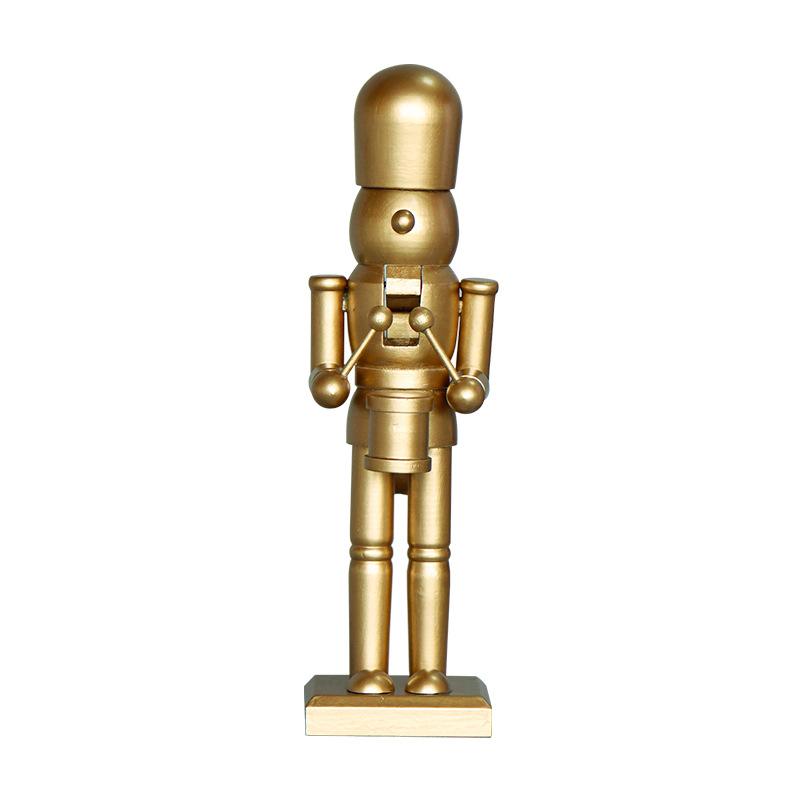 Golden Wooden Nutcracker Drumming Puppet Christmas Figures Toy Birthday Gift Traditional Handmade