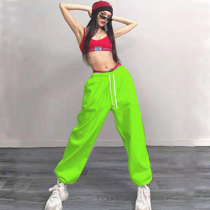 Dámské hiphopové tepláky v bonbónových barvách - Jednobarevné volné tepláky s manžetami u kotníků pro jazzový street dance, Ins západní styl