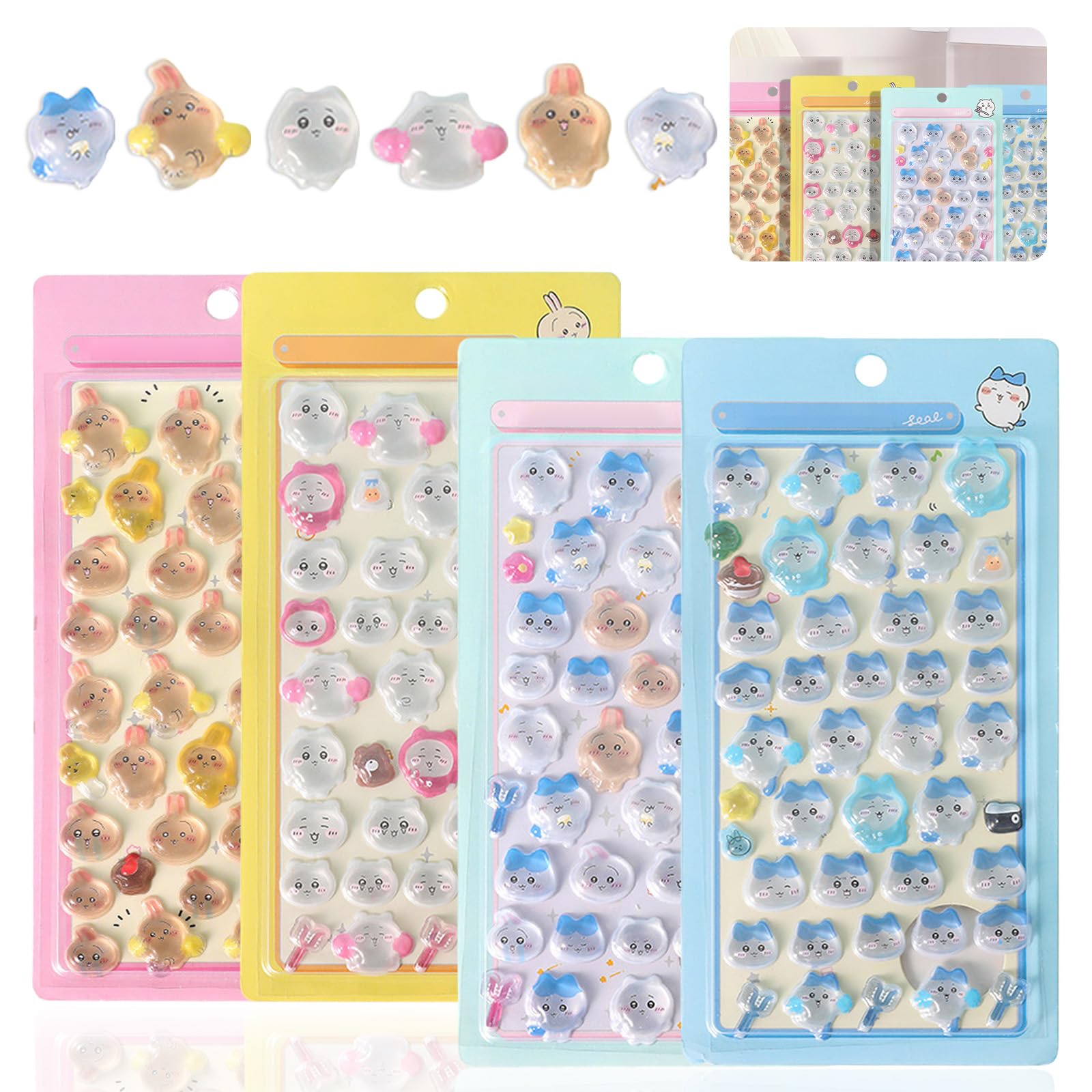 

Mocasa 4-Piece 3D Stickers Set Notebooks Puffy Transparent Cardboard Bubble Jewel Style DIY Water Bottle Phone Decoration Craft Supplies