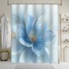 Elegante Cortina de Baño con Flor Azul - Centro Amarillo Dorado, Ilustración Minimalista Realista, Fondo Degradado
