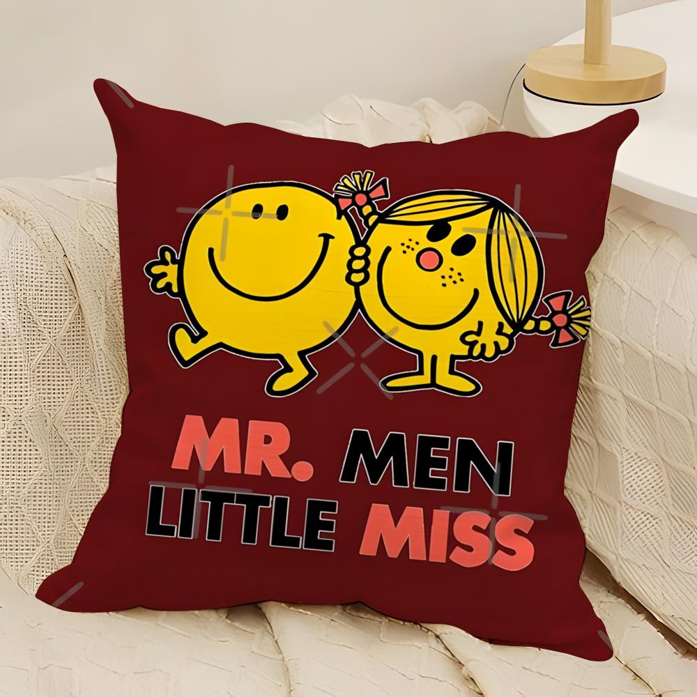 Classic Reto Cartoon M-Mr. Men And Little Miss 2 Pillow Case Natural Linen Double-Sided Printing Sofa Home Decor Cushion Cover