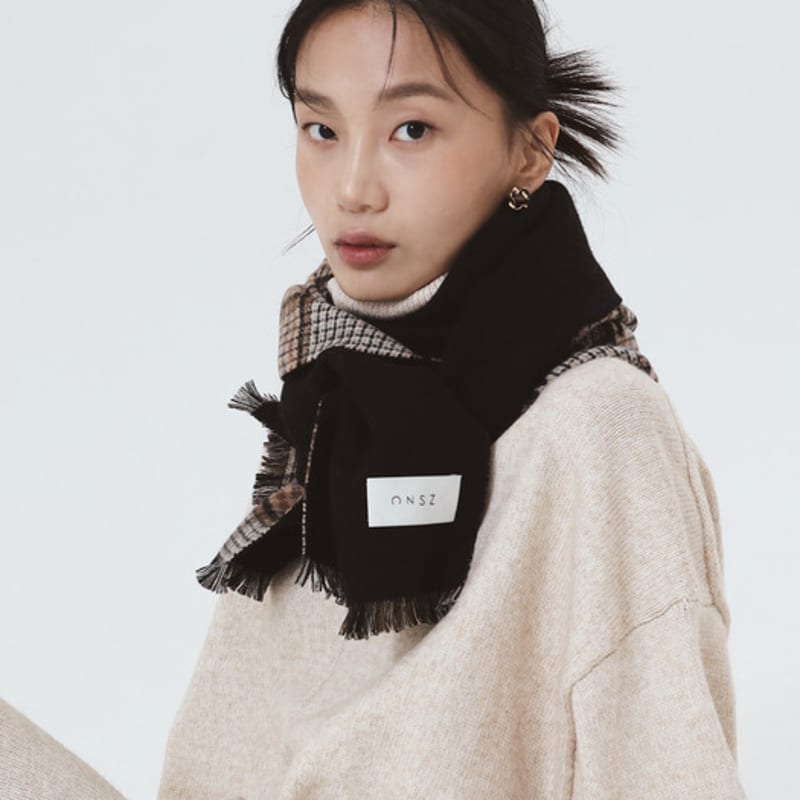 ONSZ Wool Cashmere Check Solid Double-Sided Muffler