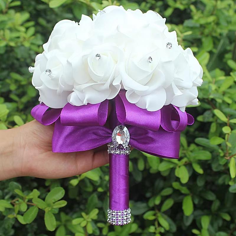 18cm Crystal Roses Pearl Bridal Wedding Holding Flowers Valentine's Day Proposal Simulated Bouquet Photography Props Wholesale