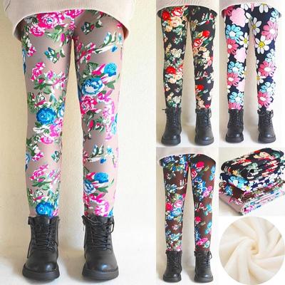 Kvetinová potlač jeseň zima zahustené zateplené detské nohavice dievčenské zamatové legíny detské nohavice