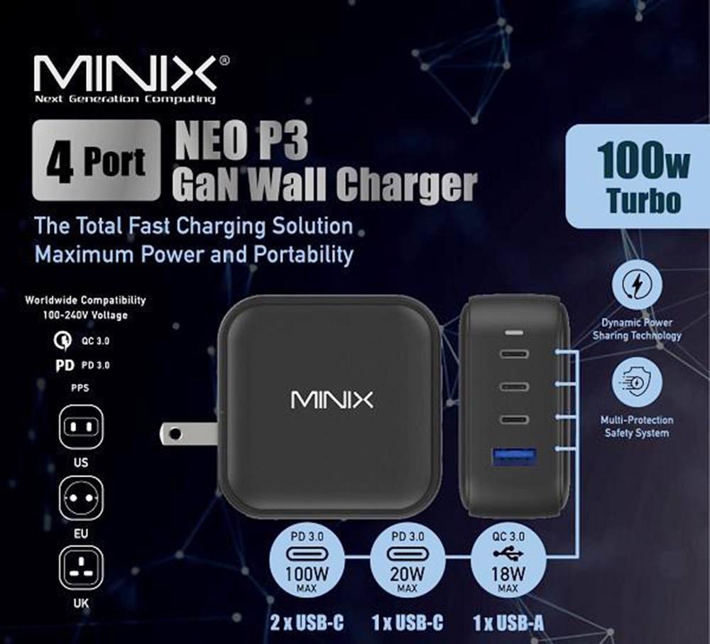 MINIX P3 4-Port GaN Wall Charger with Next-Gen GaN Technology