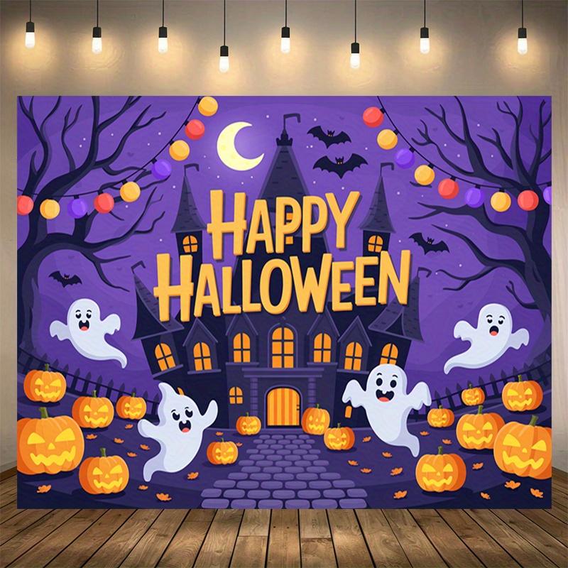 2D Plane 1 Piece of Happy Halloween Party Banner - Ghost House Decoration Featuring Bats Ghosts and Pumpkins