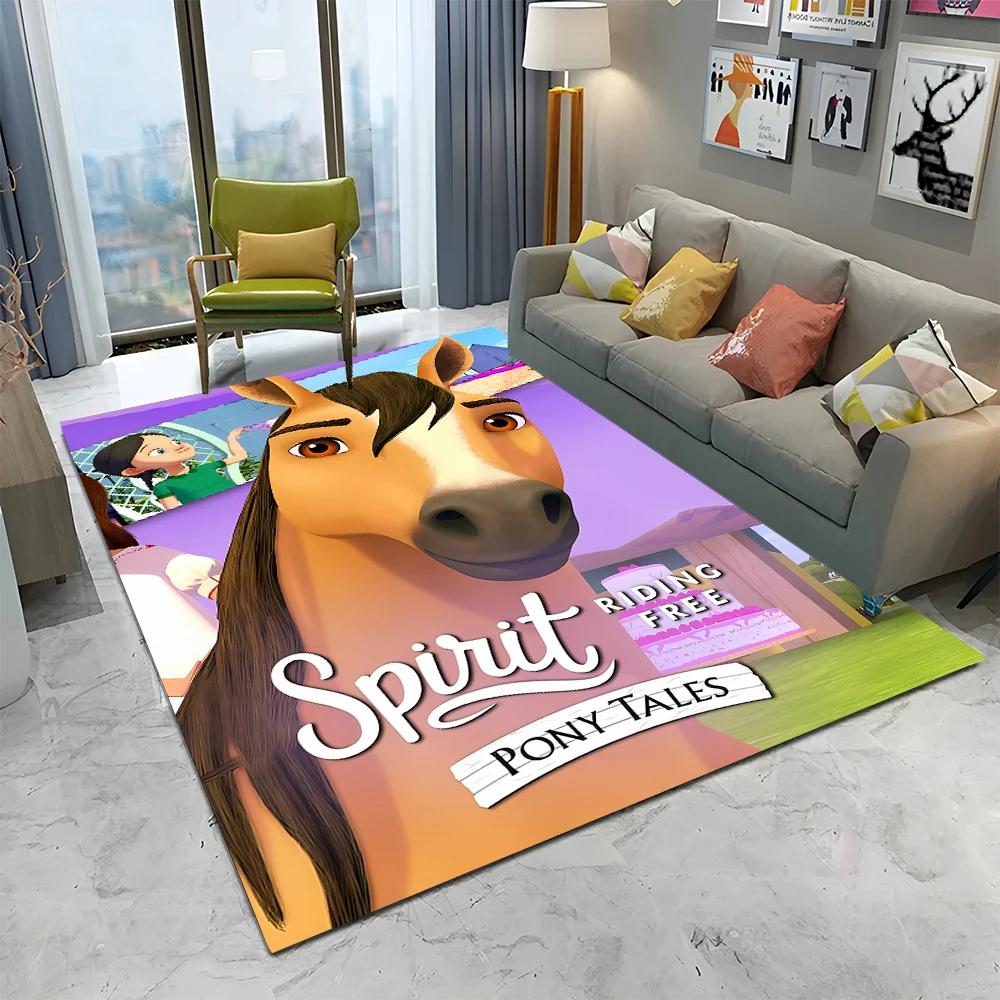 Cartoon Spirit Riding Free Horses 3D Carpet Rug for Home Living Room Bedroom Sofa Doormat Decor,kid  Area Rug Non-slip Floor Mat