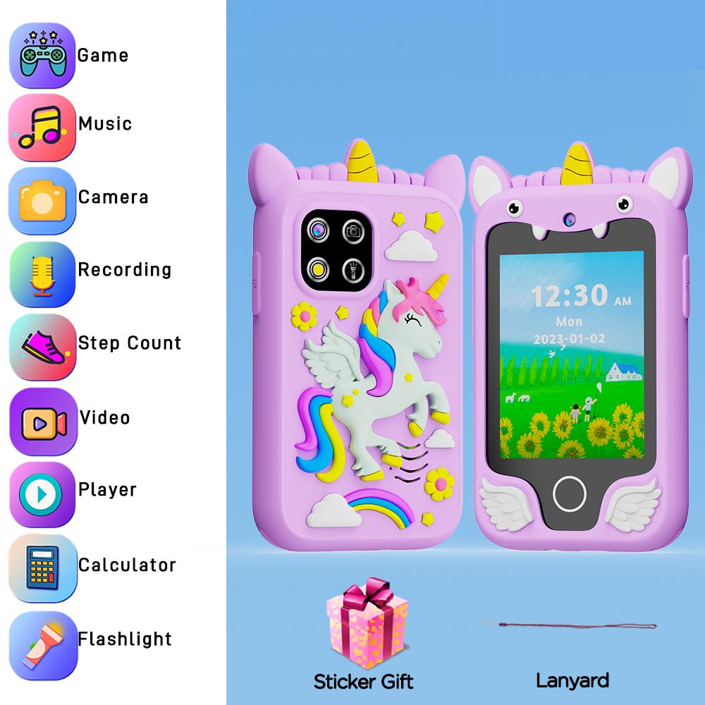 New Children Smart Phone Kids Toys Cartoon Unicorn Touchscreen Music Mobile Learning Educational Toys Birthday Boys Girls Gifts фиолетовый