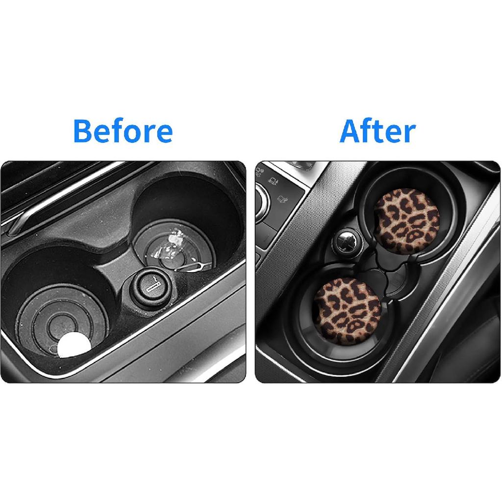 tifanso Car Cup Drink Holder Coaster, 2 Pack Car Coasters for Cup Holders, Cute Vehicle Accessories for Women and Girl (Leopard)