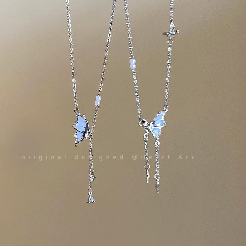 Elegant Butterfly Tassel Zircon Necklace - Women's Non-Fading Clavicle Chain Fashion Accessory