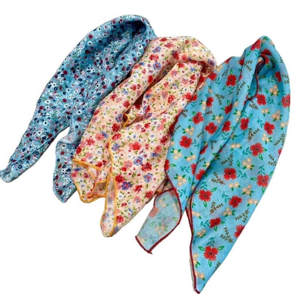 3pcs/set Korean Style Printed Headscarf Thin Fabric Flower Square Headband  Holiday