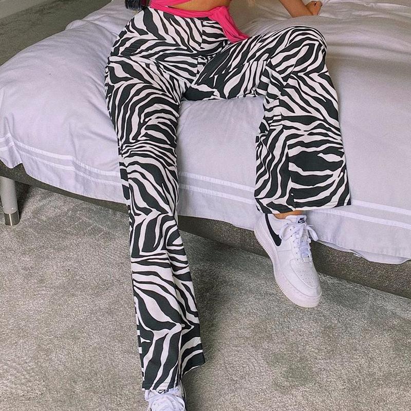 Jarní a podzimní dámské kalhoty Módní Street Water Ripple Print Micro-lab Pants Dlouhé kalhoty