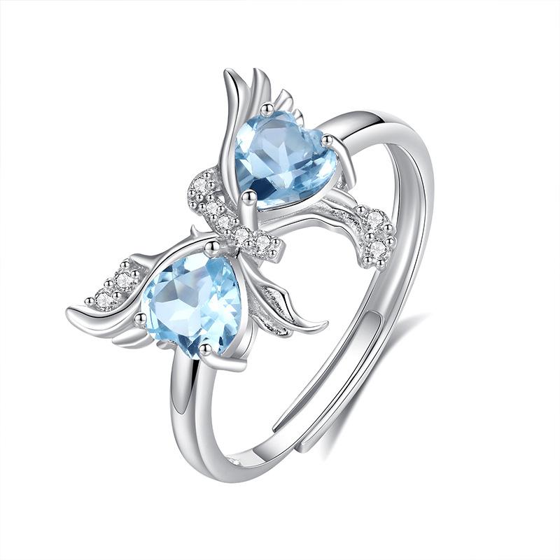 Light Luxury Natural Peridot Butterfly Ring Women's S925 Sterling Silver Niche ins Wind Court Wind Adjustable Living Ring