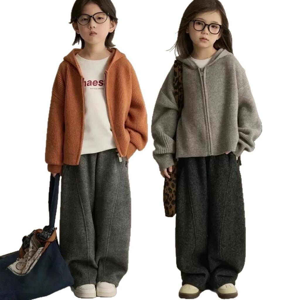 Extra Thick Faux Rabbit Fur Kids Wool Blend Tapered Pants for Fall and Winter