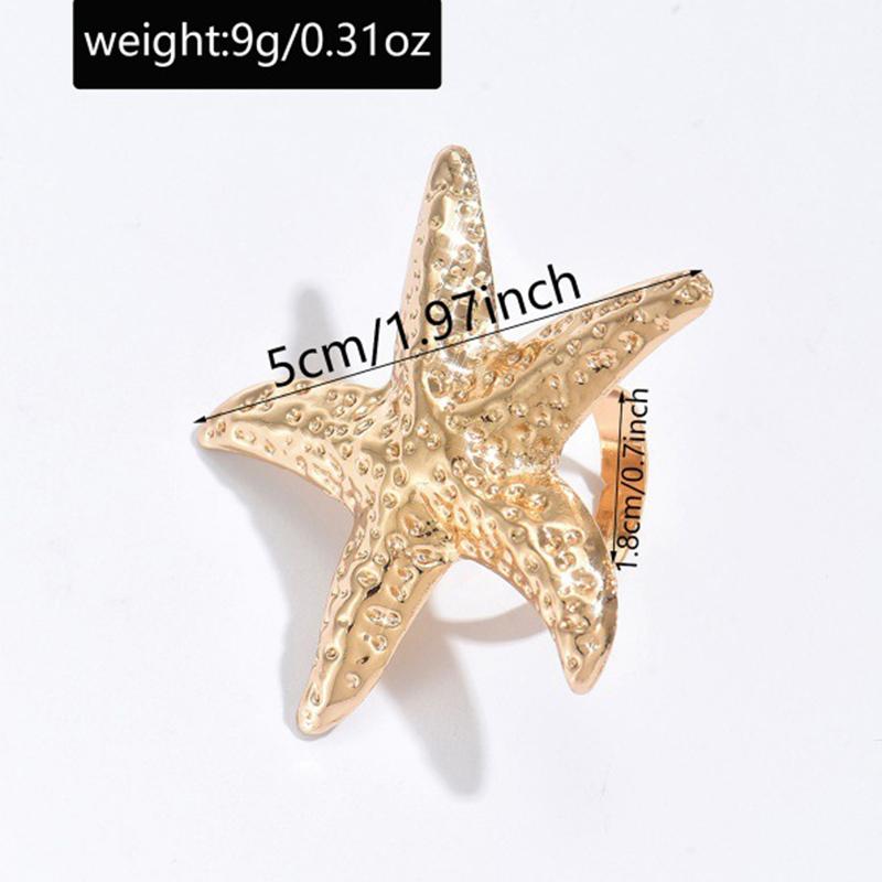 Fashionable Creative Gradient Large Starfish Rings for Women Men Beach Sparking Rhinestone Adjustable Rings Jewelry Accessories