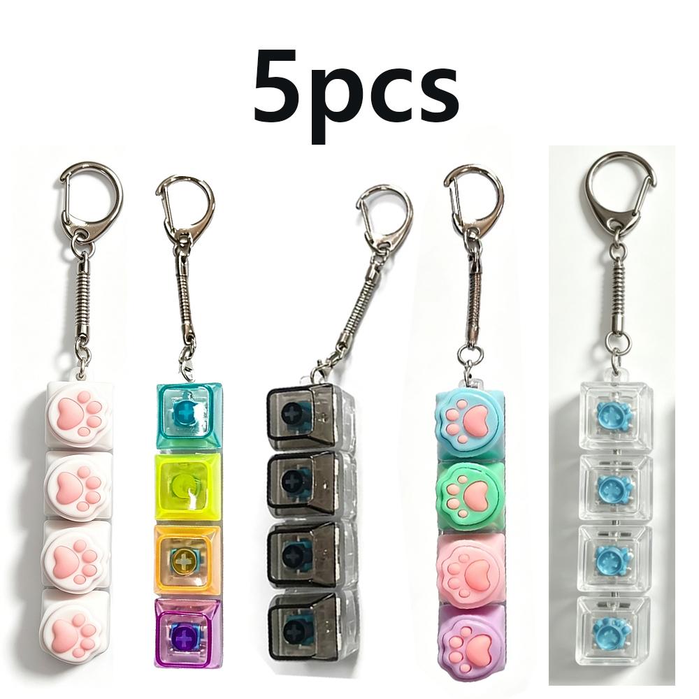 High Quality 5Pcs Multi-Style Light Up Keycap Keychain, Stress Relief Click Fidget Toy, Portable Desk Accessory Birthday Gift