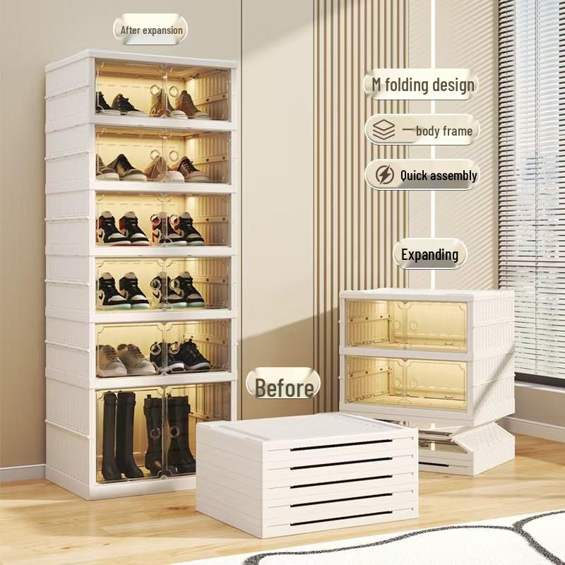 Double-Row Multi-Layer Foldable Shoe Cabinet with Dustproof AJ Storage Display Rack