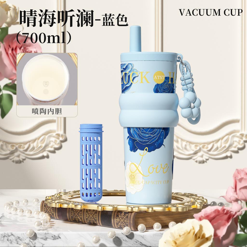 Flower series thermos cup children's large-capacity coffee cup straw cup accompanying cup Bingba water cup