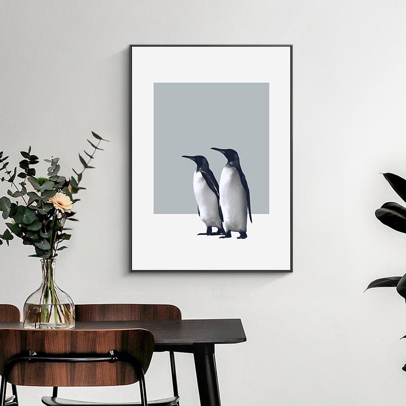 Simple Nordic Art Modern Style Penguin Color Block Blank Light Luxury Poster Home Background Wall Decoration Painting No Frame