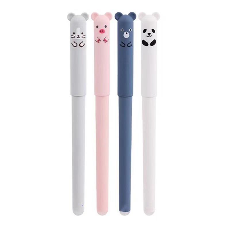 Mo Yi Cute Bear Erasable Gel Pen, 0.5mm Needle Tip, Crystal Blue, Cartoon Design, for Students - In Stock