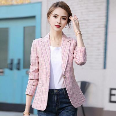 Jarný Jesenný Oblek Kabát Dámsky Klopa Dlhý Rukáv Slim Fit Jednogombíkové Sako s Vreckami Office Lady Vrchné Oblečenie